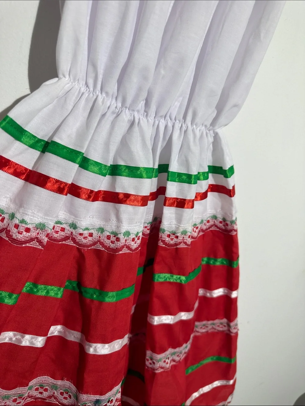 Girls' Festive Mexican-Style Dress Costume - Green, Red & White